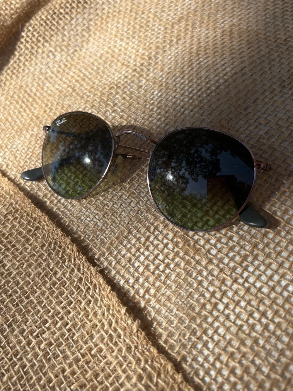 Ray-Ban Round Metal Sunglasses with Green Lenses and Silver Frame